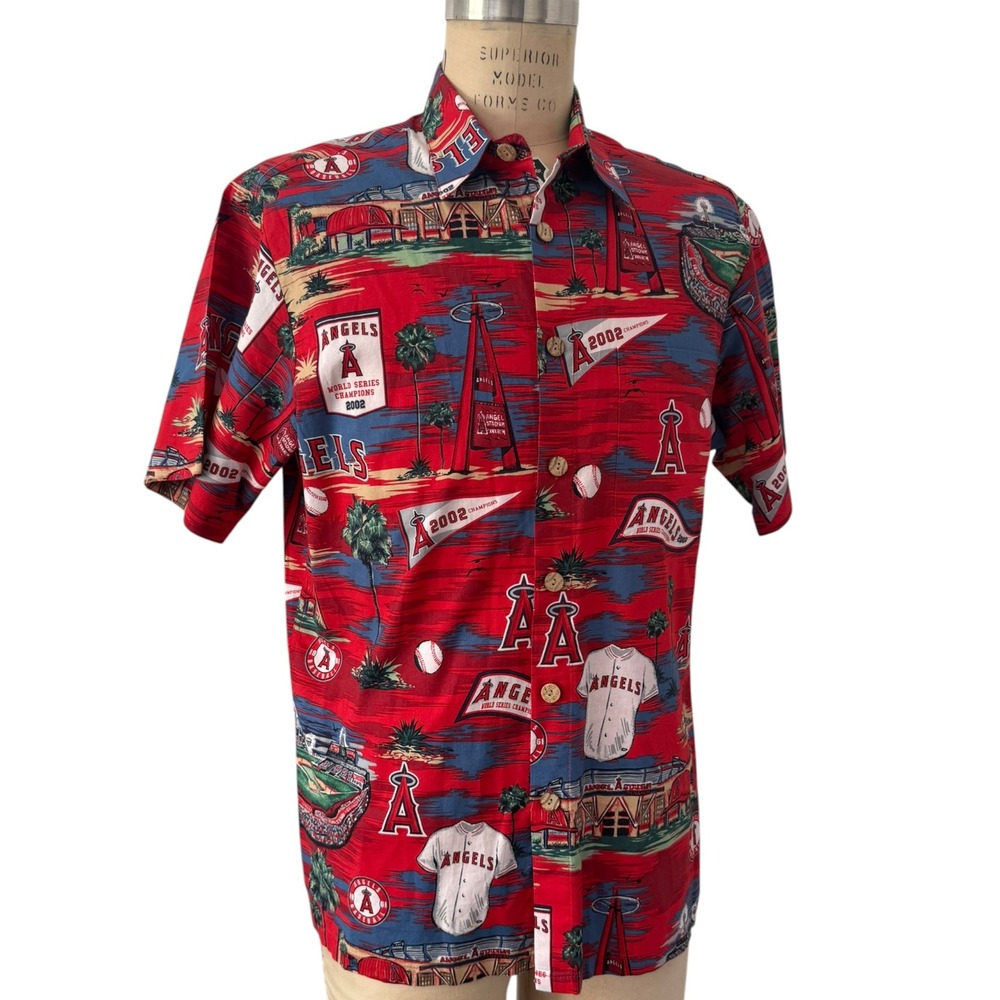 Reyn Spooner Anaheim Angels 2002 World Series Champions Aloha Shirt Mens Medium